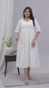 White Embroidered Mirror Work Cotton Dress – Elegant Everyday Ethnic